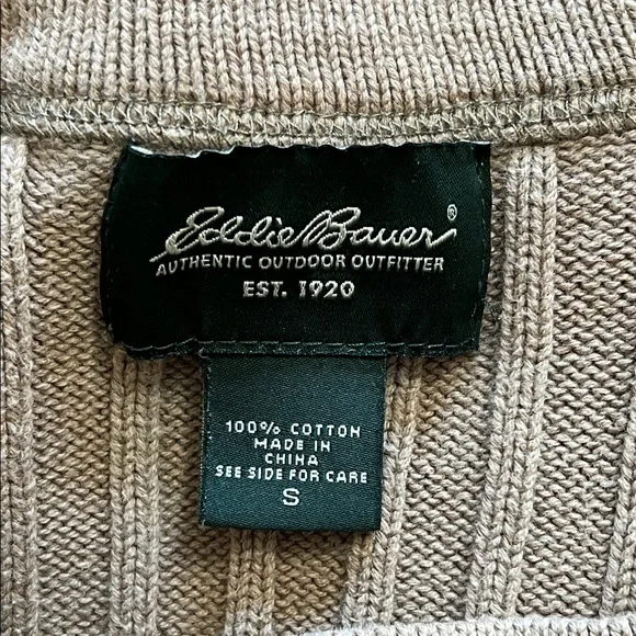 Eddie Bauer Ribbed Cable Knit Crewneck Beige Sweater Mens Size Small - Picture 8 of 13